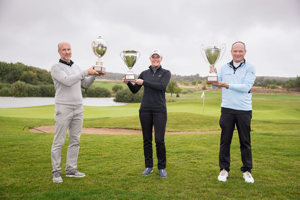 Deutsche Golflehrer-Meister 2020: Thomas Gögele, Jacqueline Dittrich, Martin Hastie (v.l.)