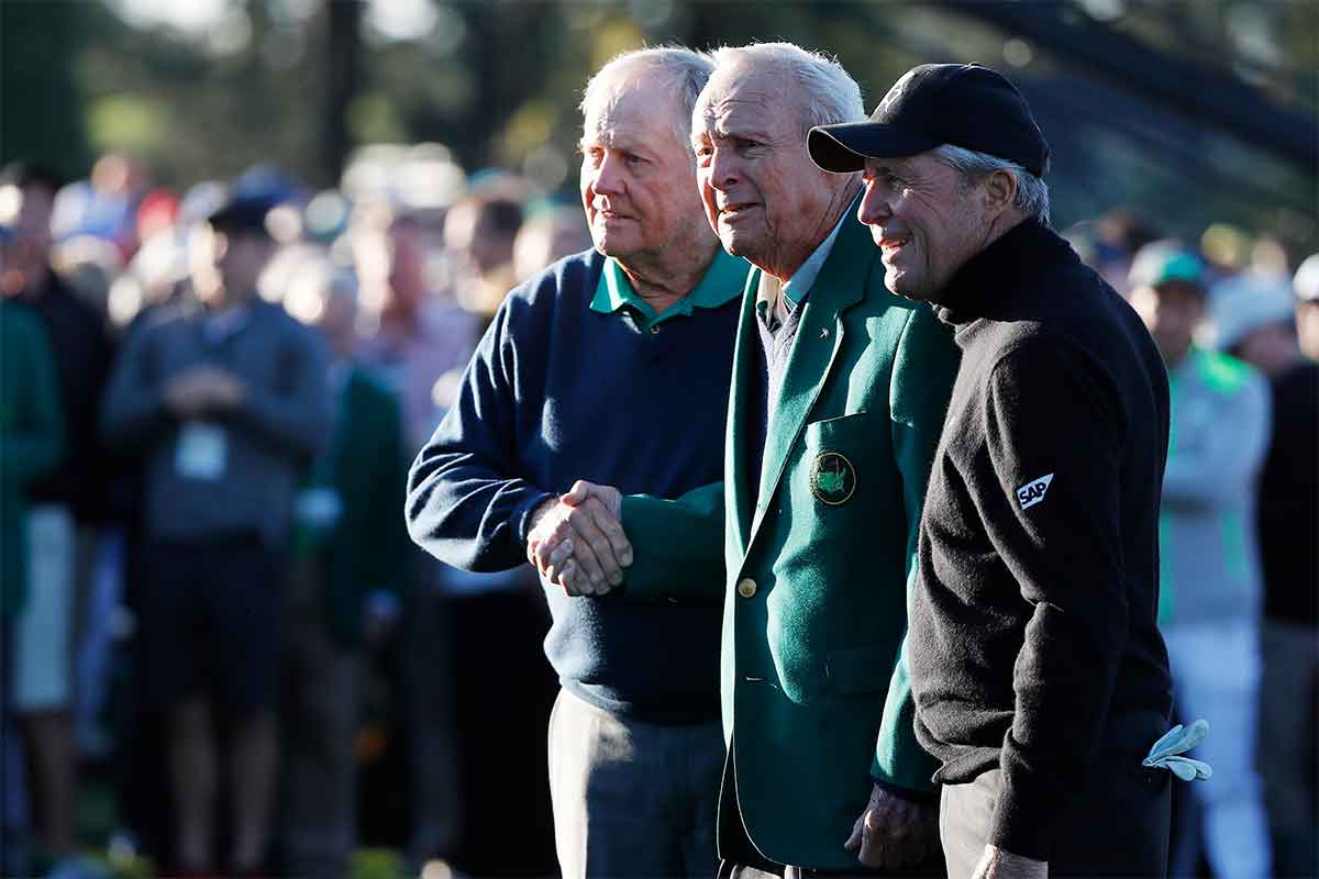 Letzter gemeinsamer Auftritt als Honorary Starter beim Masters 2016: Jack Nicklaus, Arnold Palmer und Gary Player (v. l.) (Foto: picture-alliance)