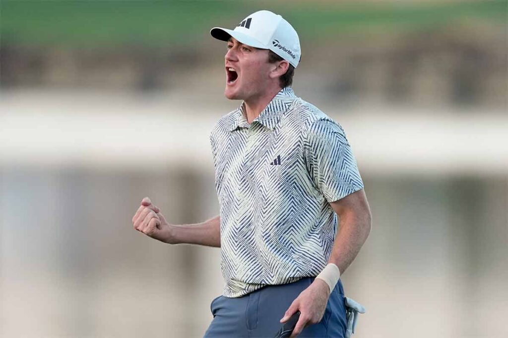 Der Moment des Triumphes: Amateur Nick Dunlap gewinnt das The American Express 2024 auf der PGA Tour (Foto: picture-alliance)